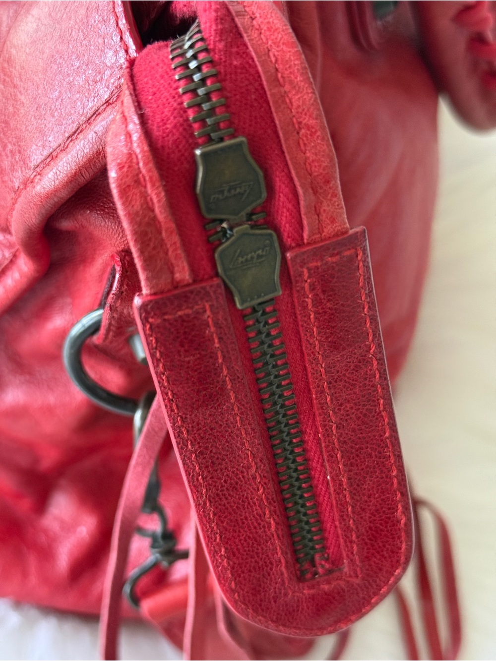 BALENCIAGA CITY BAG BRIGHT RED CHÈVRE LEATHER S/S 2007 MOTO BAG VINTAGE - Picture 7 of 16